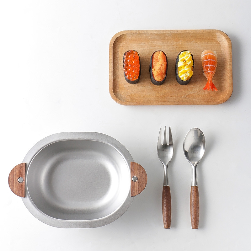 V&iacute;ce&uacute;čelov&eacute; n&aacute;dob&iacute; z nerezov&eacute; oceli pro děti Stř&iacute;brn&yacute; ov&aacute;ln&yacute; tvar M&iacute;sa na nudle Ramen Roztomil&eacute; kovov&eacute; m&iacute;sy na m&iacute;ch&aacute;n&iacute;