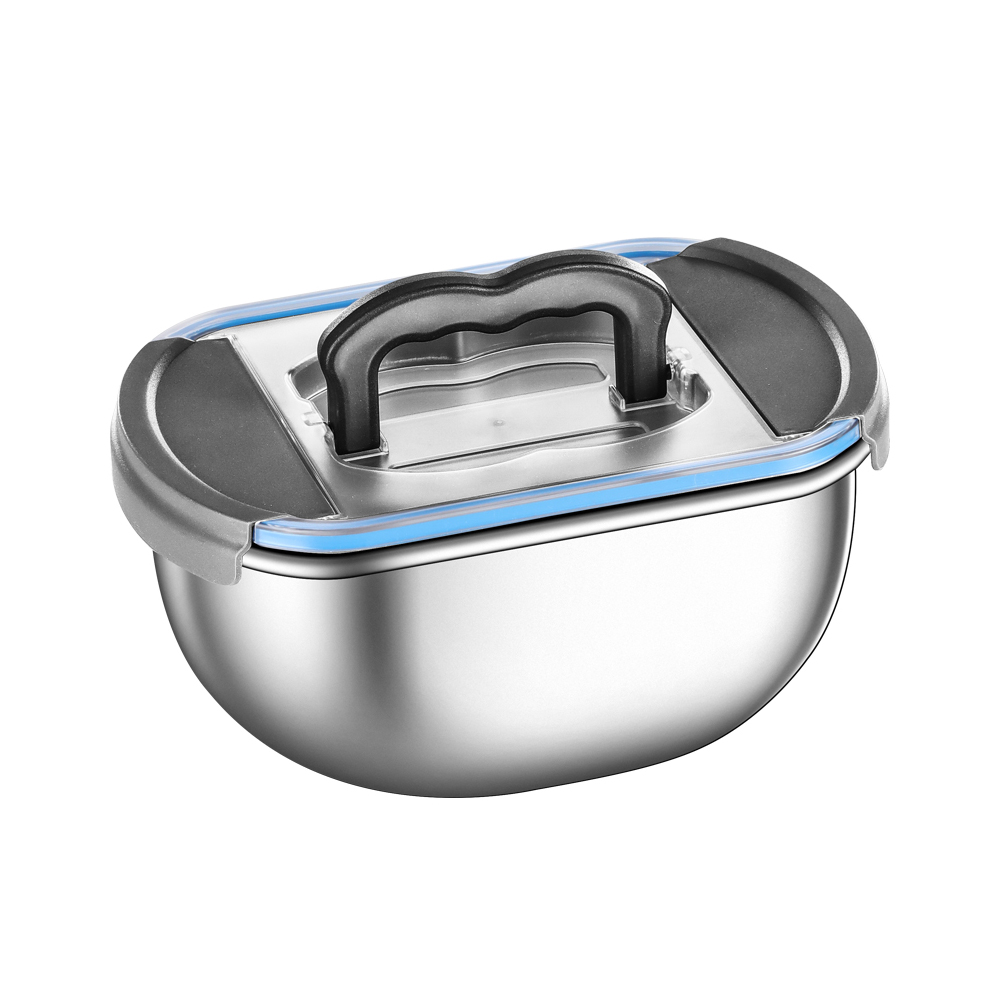 304 beh&aring;llare av rostfritt st&aring;l L&auml;ckages&auml;kra f&auml;rskf&ouml;rvaringsboxar med handtagslock