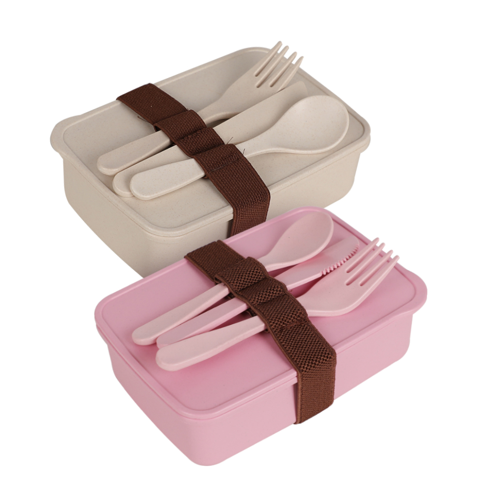 Lancheira vers&aacute;til em fibra de palha de trigo com conjunto de utens&iacute;lios