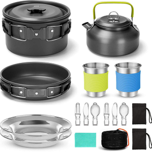 Camping grytor och pannor set Camping matlagning ryggs&auml;ck Outdoor Waterkokare & kopp kokk&auml;rl set