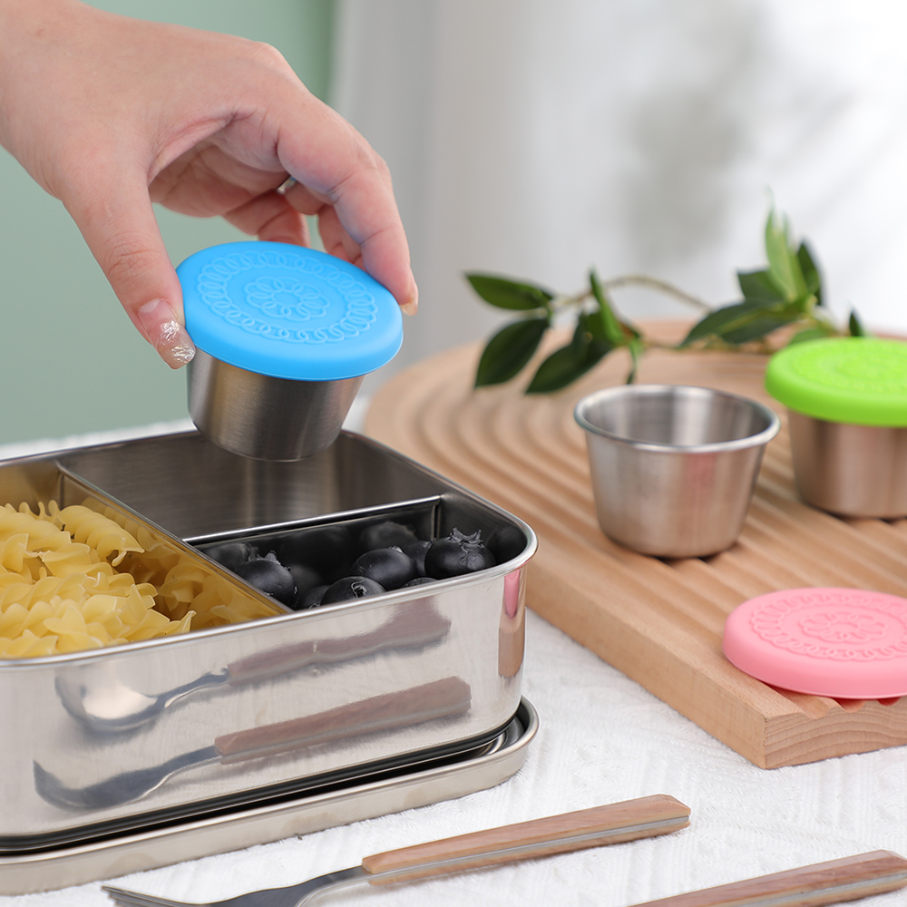 Wadah Makanan Ringan Balita yang Dapat Ditumpuk Wadah Stainless Steel dengan Tutup