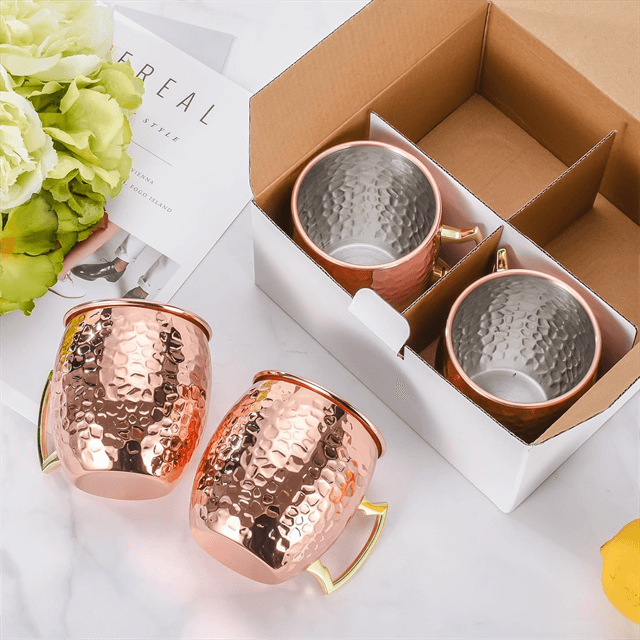 Tasse en cuivre tasse en cuivre pur faite &agrave; la main avec une Surface martel&eacute;e peinte l&egrave;vres rondes lisses poign&eacute;e ergonomique avec poign&eacute;e solide