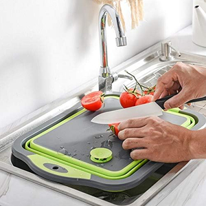 Planche &agrave; d&eacute;couper pliable, vaisselle de Camping pliable, &eacute;vier permettant de gagner de l'espace, panier de rangement multifonction 2 en 1