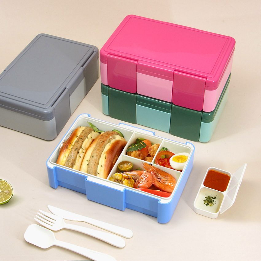 BPA-freie, quadratische, transparente Lebensmittelbeh&auml;lter-Lunchbox aus Kunststoff mit Besteckset und Untertassenbox