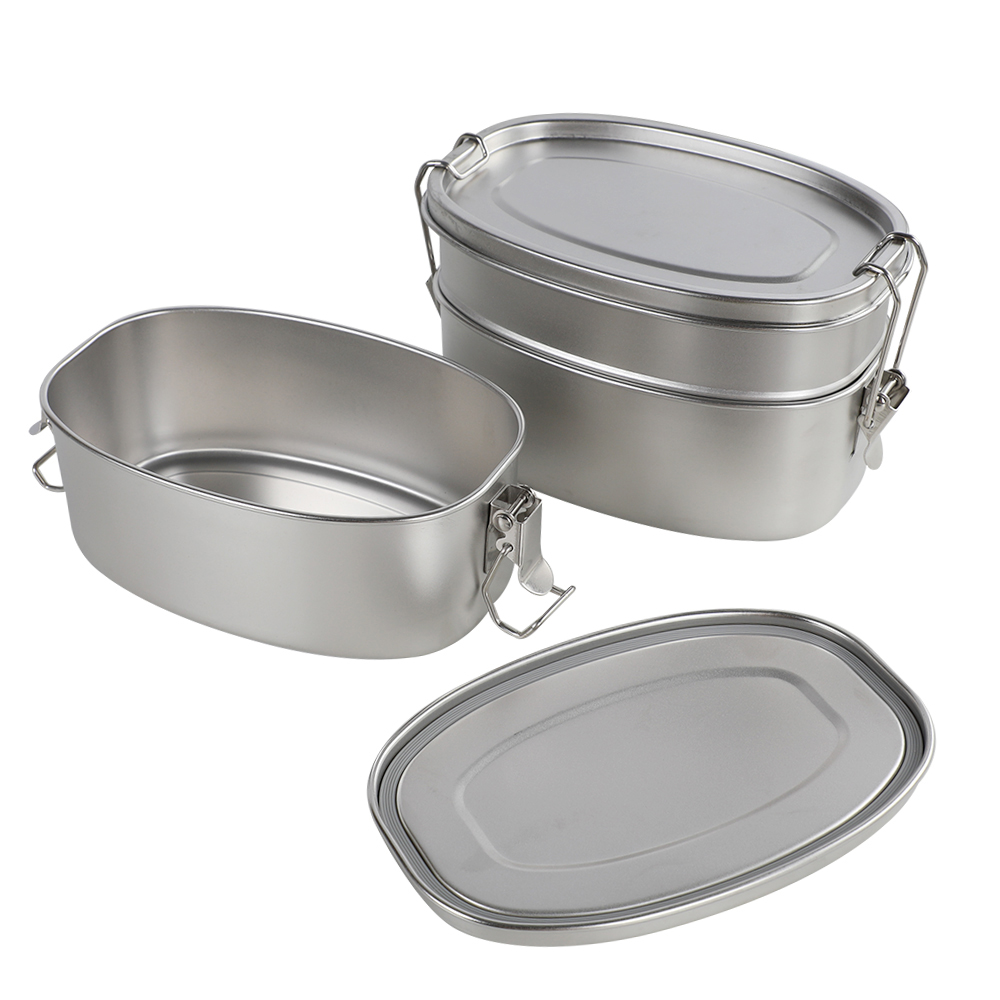 Wadah Sandwich Kotak Makanan Makan Siang Bento Baja Tahan Karat Oval dengan Klip yang Dapat Dikunci