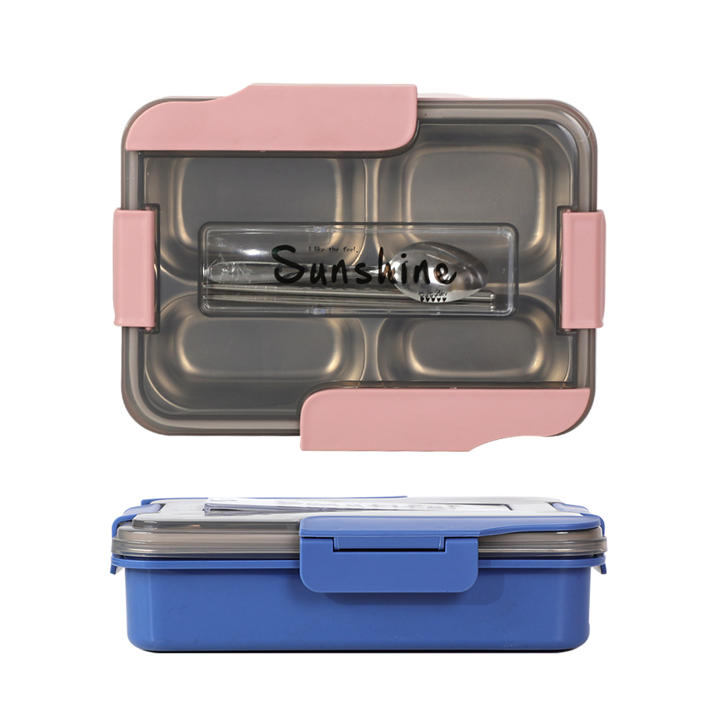 מיכלי נירוסטה מלבניים קופסת אוכל חסינת דליפות עם סכו'ם 