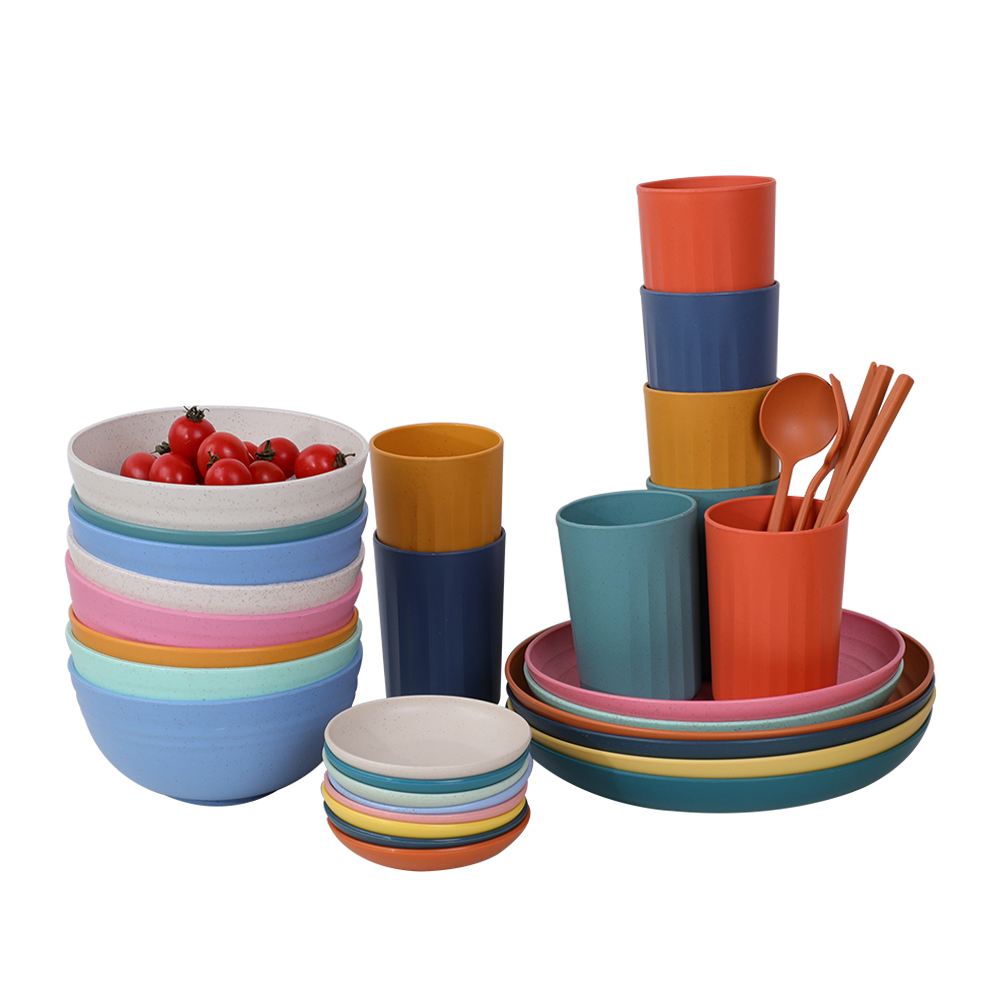  अटूट पुन: प्रयोज्य गेहूं स्ट्रॉ डिनरवेयर रसोई के आवश्यक आउटडोर कैम्पिंग व्यंजन सेट करता है