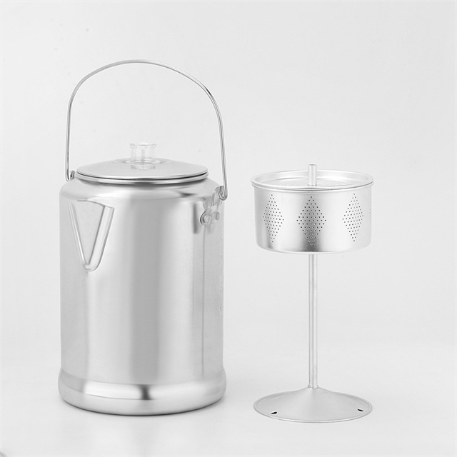 K&uuml;lt&eacute;ri v&iacute;zforral&oacute; alum&iacute;nium Camping Percolator k&aacute;v&eacute;főző