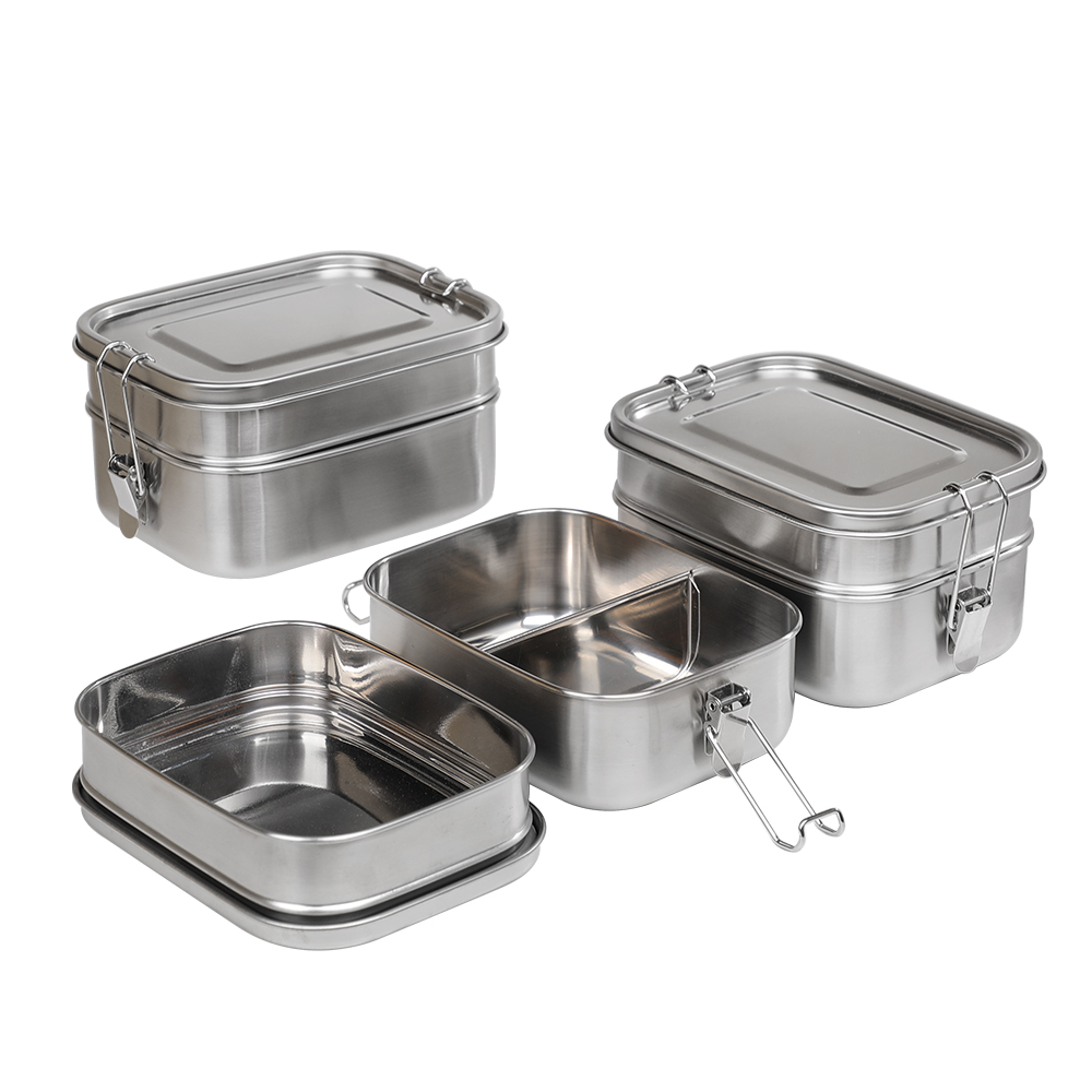  Kotak Makan Tengah Hari 2 Lapisan Keluli Tahan Karat 100% Kalis Bocor dengan Kunci Klip