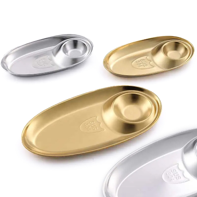 304 Stainless Steel ဘဲဥပုံ ခွဲထားသော ဟင်းခတ်အမွှေးအကြိုင် စခန်းချ သရေစာပန်းကန် 