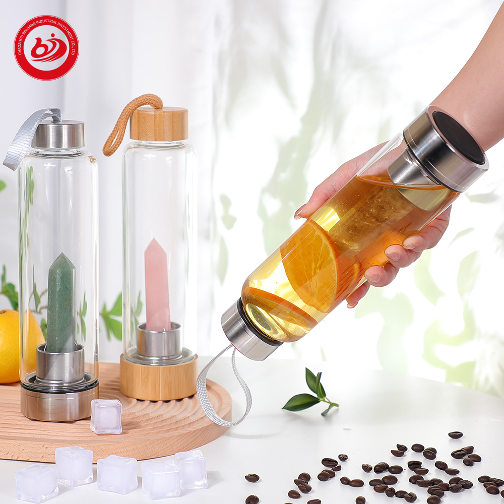 Butelka na wodę ze szkła kryształowego Energy Quartz Gemstone Water Bottle z wymiennym naturalnym kryształem Centrum uzdrawiania i dobrego samopoczucia