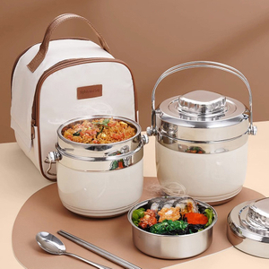 Lunchbox van 304 staal, dubbellaags gaas, lekvrije magnetronbestendige draagbare lunchbox met isolatiezak