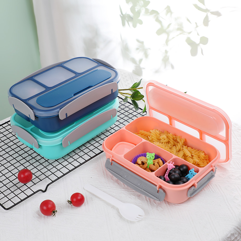 1300 ml-es 4 rekeszes eb&eacute;dlődoboz gyerekeknek vagy felnőtteknek, ed&eacute;nyekkel