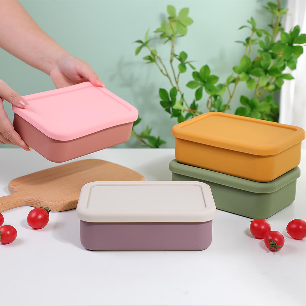 Szilikon Bento dobozos, &uacute;jrafelhaszn&aacute;lhat&oacute; 3 rekeszes szilikon Bento eb&eacute;dtart&oacute; fed&eacute;llel