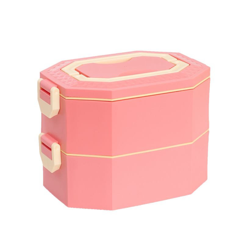 Lancheira octogonal de a&ccedil;o inoxid&aacute;vel 304, recipiente de armazenamento de alimentos multicamadas com isolamento e talheres