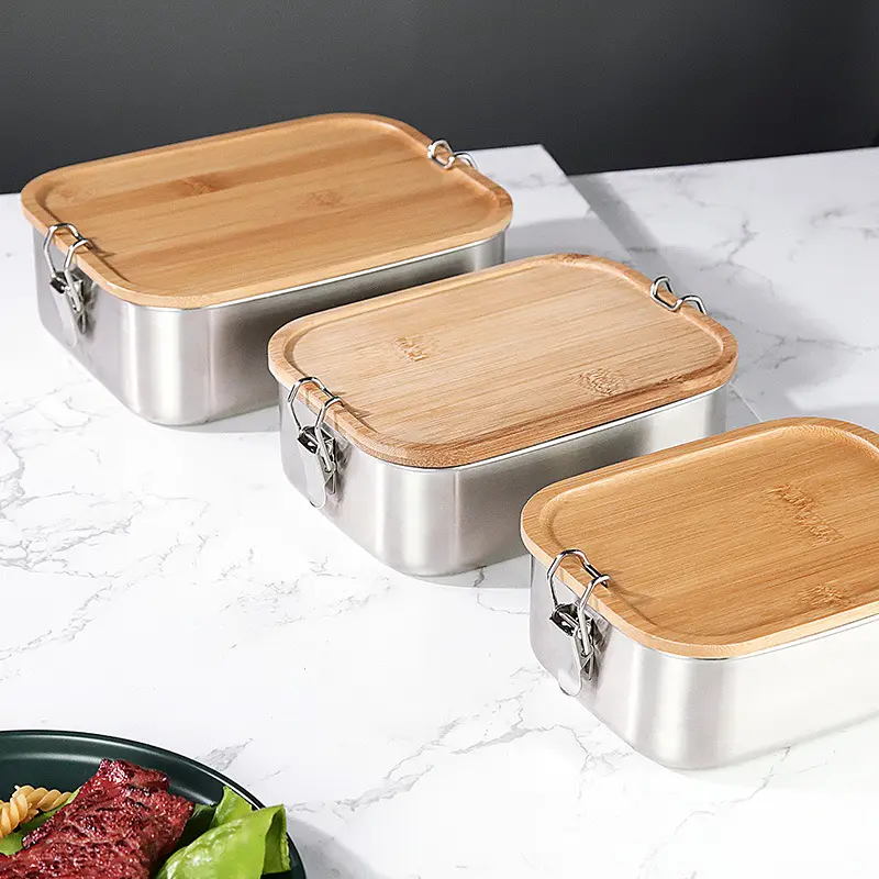 Bento n&aacute;doba na oběd z nerezov&eacute; oceli 27 oz s bambusov&yacute;m v&iacute;kem