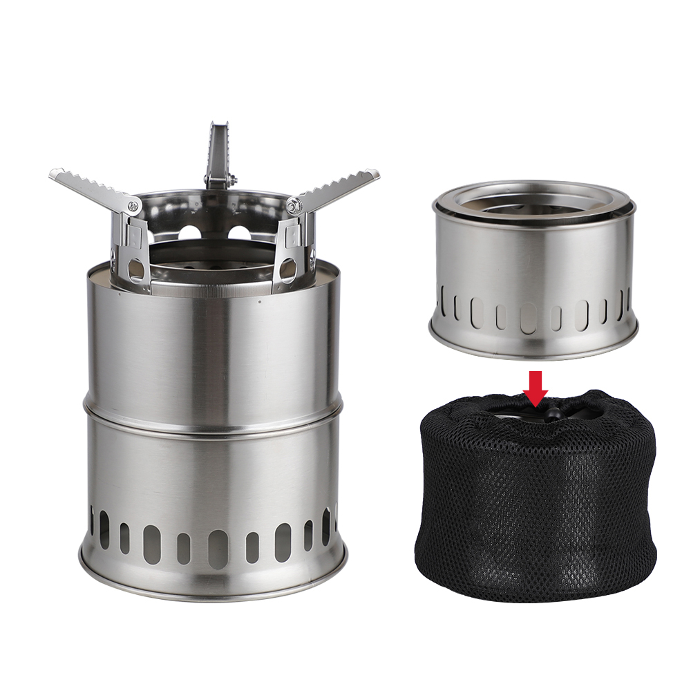 Portable Outdoor Camping Fire Pit Stainless Steel Camping Stove Portable Winter Heating Stove Trivet ເຕົາຟືນສໍາລັບການປຸງແຕ່ງອາຫານ