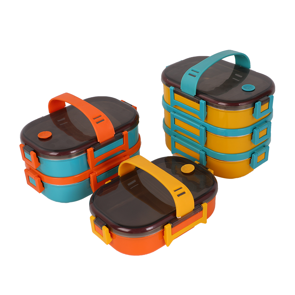 Oval 2 lags stor stil stabelbar Bento madkasse med h&aring;ndtagsl&aring;g