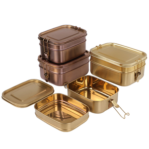 ရွှေဖြင့်ပြုလုပ်ထားသော 2 Tiers Stainless Steel Bento Box Thermo Lunch Box
