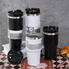 Auslaufsicherer doppelwandiger Reisebecher aus 304 Edelstahl, gro&szlig;e klare Wasserflasche, Thermobecher, Thermo- und K&uuml;hlbecher mit Strohhalmdeckel